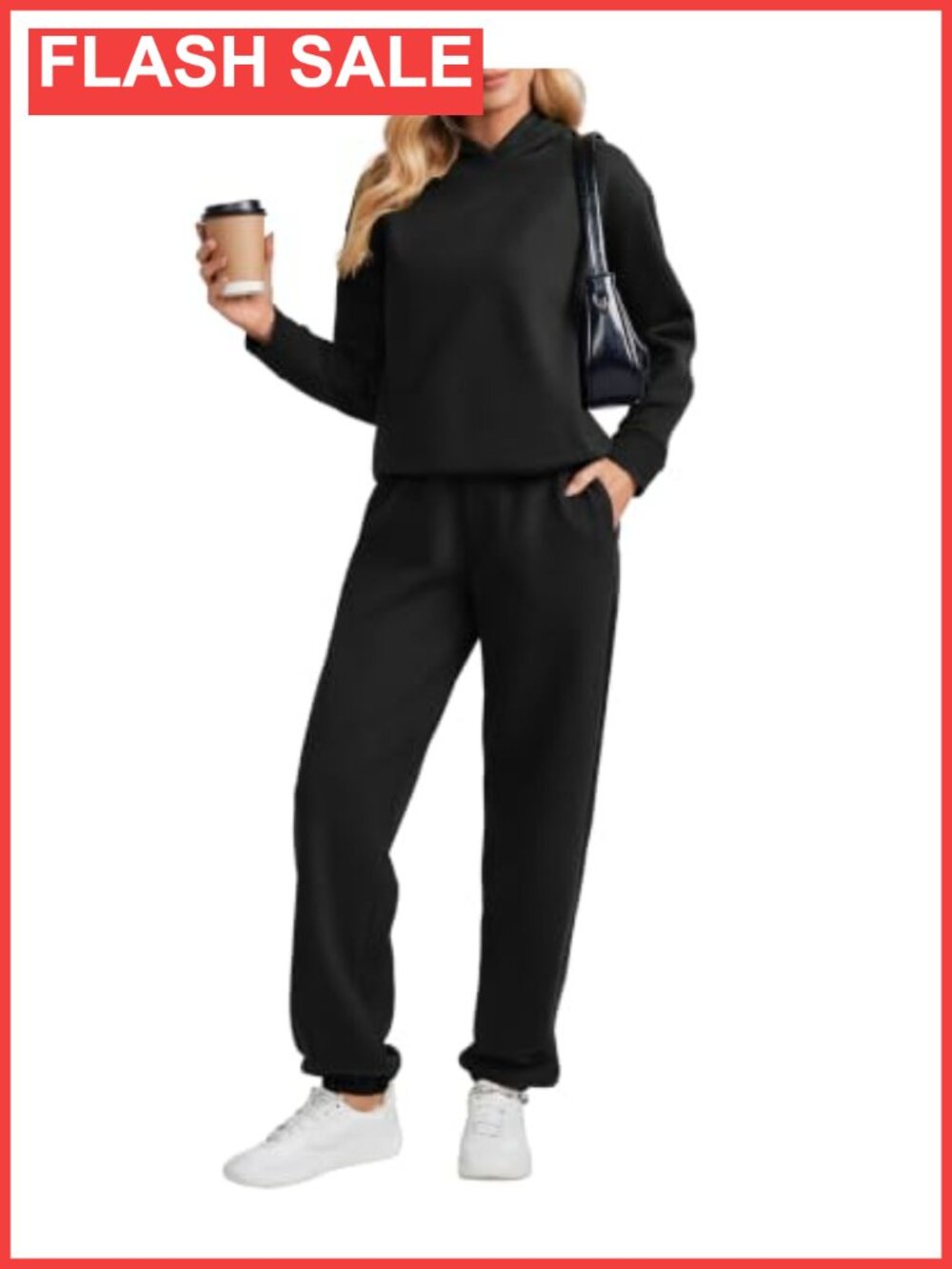 PINSPARK Fleece Lounge Set Womens 2 Piece Drop Shoulder Hoodie & Joggers